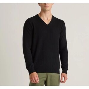 Quince Mens M NEW Quiet Lux Cashmere V-Neck Sweater Black Old Money Prepp Slim